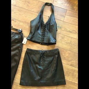 luxury Goth lace up black leather mini.skirt Size 4